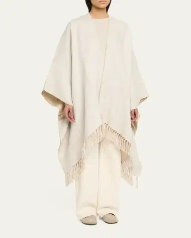 Brunello Cucinelli Linen Platinum Fringed Poncho | Thumbnail 4 Brunello Cucinelli Linen Platinum Fringed Poncho | Thumbnail 4