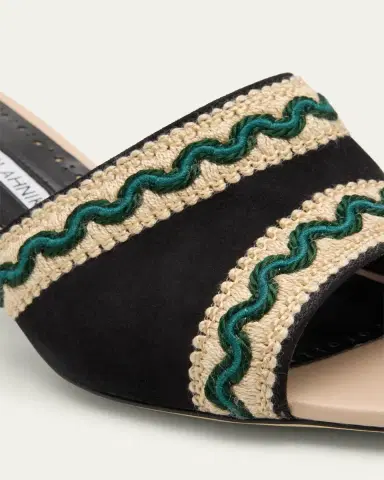 Manolo Blahnik 50mm Marebis Embroidered Crochet-Trim Suede Mules | Thumbnail 3 Manolo Blahnik 50mm Marebis Embroidered Crochet-Trim Suede Mules | Thumbnail 3