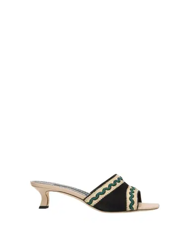 Manolo Blahnik 50mm Marebis Embroidered Crochet-Trim Suede Mules | Thumbnail 1 Manolo Blahnik 50mm Marebis Embroidered Crochet-Trim Suede Mules | Thumbnail 1
