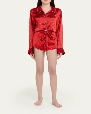 Kiki De Montparnasse Kiss-Print Silk Lounge Shorts | Thumbnail 2 Kiki De Montparnasse Kiss-Print Silk Lounge Shorts | Thumbnail 2
