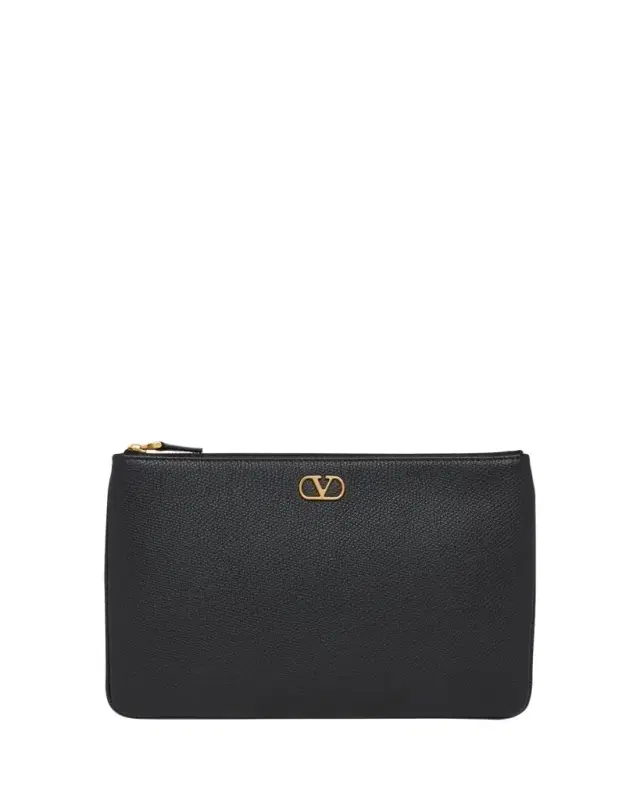 Medium Grain Leather Flat Pouch Bag