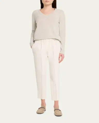 Brunello Cucinelli Monili-Trim V-Neck Cashmere Sweater | Thumbnail 2