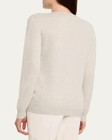 Brunello Cucinelli Monili-Trim V-Neck Cashmere Sweater | Thumbnail 3