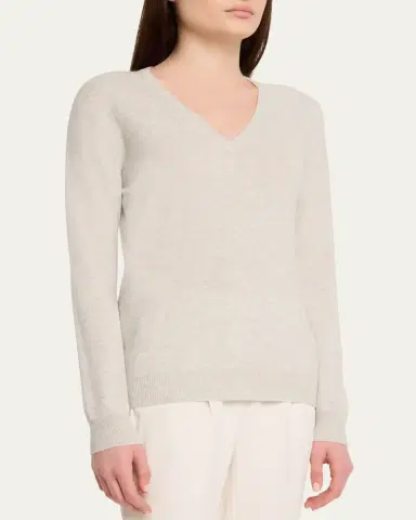 Brunello Cucinelli Monili-Trim V-Neck Cashmere Sweater | Thumbnail 4