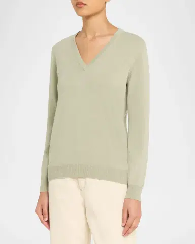 Brunello Cucinelli Monili-Trim V-Neck Cashmere Sweater | Thumbnail 8