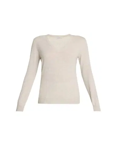 Brunello Cucinelli Monili-Trim V-Neck Cashmere Sweater | Thumbnail 1