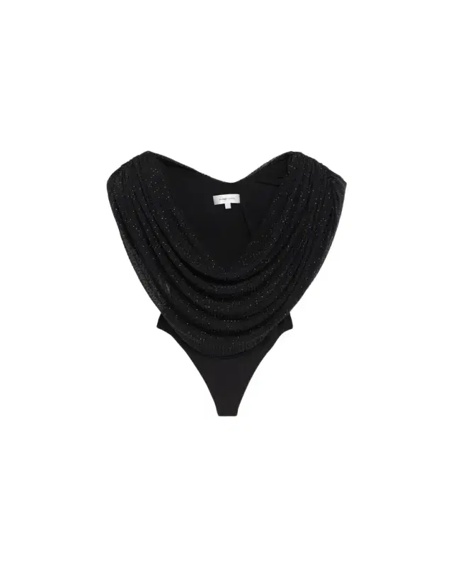Ronny Kobo Cindi Draped Rhinestone-Embellished Bodysuit