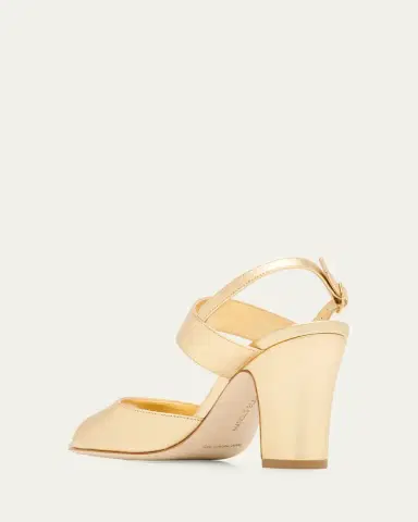 Manolo Blahnik 90mm Khiko Metallic Leather Peep-Toe Slingback Sandals | Thumbnail 2 Manolo Blahnik 90mm Khiko Metallic Leather Peep-Toe Slingback Sandals | Thumbnail 2