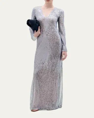 Silvia Tcherassi Nico Sequined Mesh Long-Sleeve Maxi Dress | Thumbnail 2