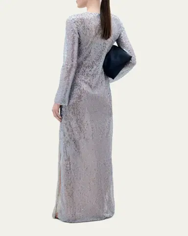 Silvia Tcherassi Nico Sequined Mesh Long-Sleeve Maxi Dress | Thumbnail 3