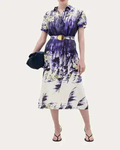 Silvia Tcherassi Lee Abstract-Print Short-Sleeve Belted Midi Shirtdress | Thumbnail 2