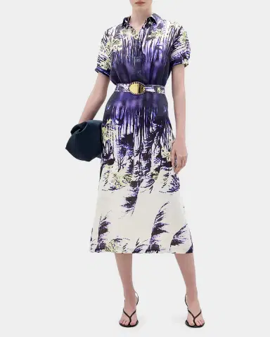 Silvia Tcherassi Lee Abstract-Print Short-Sleeve Belted Midi Shirtdress | Thumbnail 4