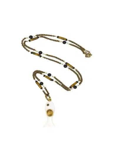 Grazia And Marica Vozza Mother-of-Pearl, Onyx and Tiger's Eye Little Fish Pendant Necklace | Thumbnail 1
