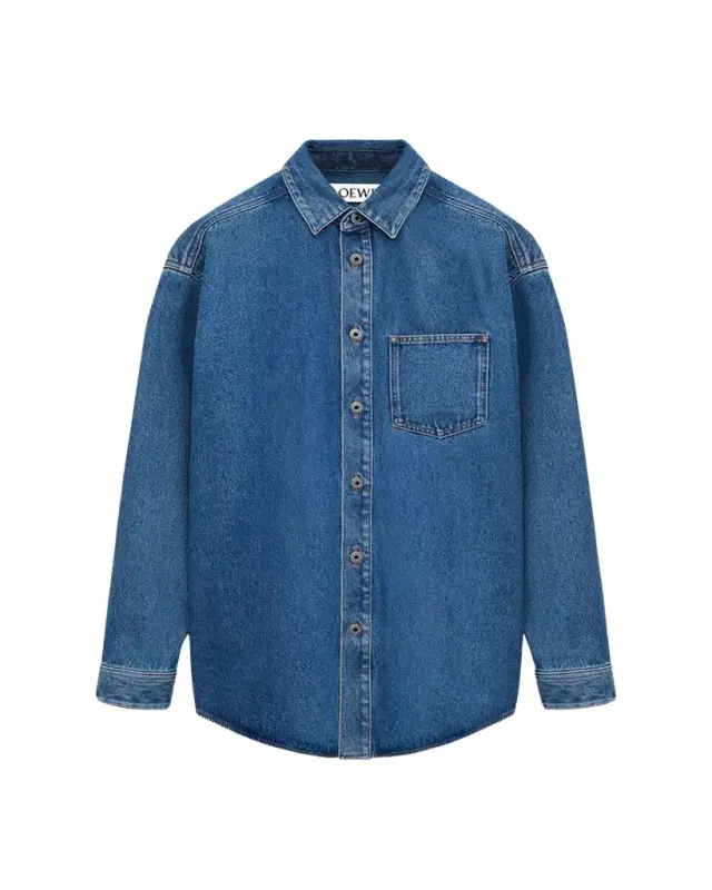 Loewe Men's Anagram-Sleeve Denim Overshirt