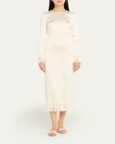 FFORME Mina Frayed Edge Long-Sleeve Midi Dress | Thumbnail 2 FFORME Mina Frayed Edge Long-Sleeve Midi Dress | Thumbnail 2