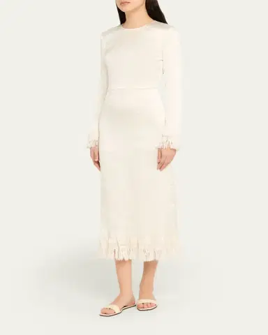 FFORME Mina Frayed Edge Long-Sleeve Midi Dress | Thumbnail 4 FFORME Mina Frayed Edge Long-Sleeve Midi Dress | Thumbnail 4