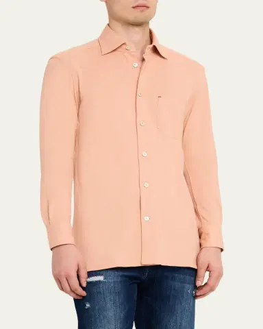 Kiton Men's Nerano Cotton Pique Button-Down Shirt | Thumbnail 4 Kiton Men's Nerano Cotton Pique Button-Down Shirt | Thumbnail 4