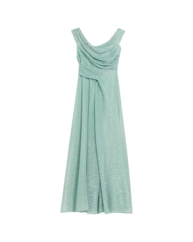 Talbot Runhof Draped Off-The-Shoulder Metallic Plisse Gown