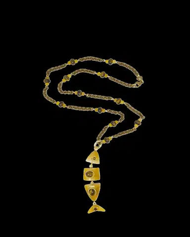 Grazia And Marica Vozza Yellow Chalcedony and Tiger's Eye Fish Pendant Necklace | Thumbnail 2