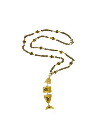Grazia And Marica Vozza Yellow Chalcedony and Tiger's Eye Fish Pendant Necklace | Thumbnail 1