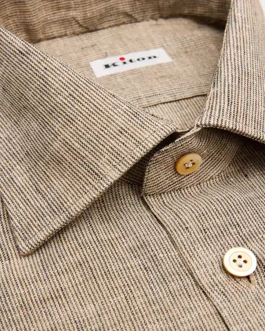 Kiton Men's Linen Blend Micro-Stripe Dress Shirt | Thumbnail 2 Kiton Men's Linen Blend Micro-Stripe Dress Shirt | Thumbnail 2