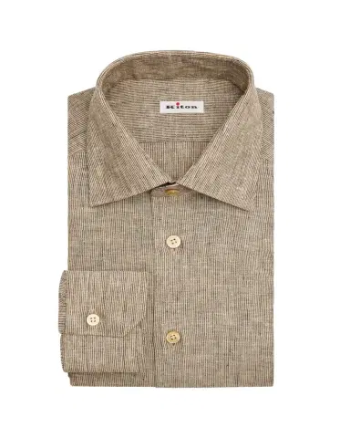 Kiton Men's Linen Blend Micro-Stripe Dress Shirt | Thumbnail 1 Kiton Men's Linen Blend Micro-Stripe Dress Shirt | Thumbnail 1