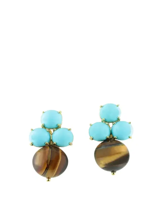 Tris and Boule Earrings with Tiger's Eye and Turquoise