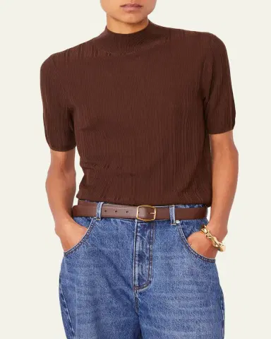 Officine Generale Laya Mock-Neck Lyocell and Wool Knit Sweater | Thumbnail 4