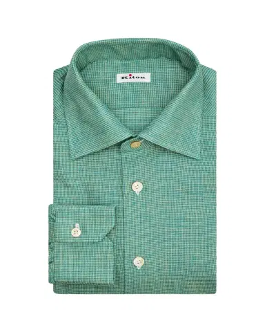Kiton Men's Linen Blend Micro-Houndstooth Dress Shirt | Thumbnail 1