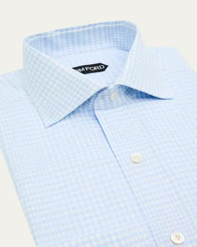 Tom Ford Men's Gingham Check Cotton Dress Shirt | Thumbnail 2 Tom Ford Men's Gingham Check Cotton Dress Shirt | Thumbnail 2