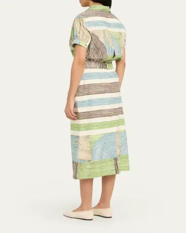 Silvia Tcherassi Odila Striped Short-Sleeve Midi Shirtdress With Belt | Thumbnail 3