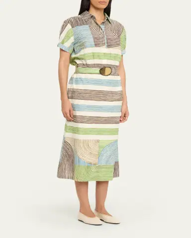 Silvia Tcherassi Odila Striped Short-Sleeve Midi Shirtdress With Belt | Thumbnail 4