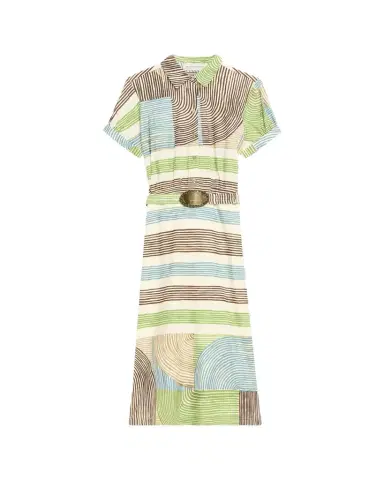 Silvia Tcherassi Odila Striped Short-Sleeve Midi Shirtdress With Belt | Thumbnail 1