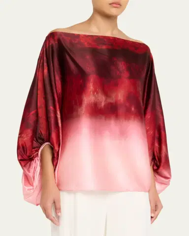 Silvia Tcherassi Bellagio Degrade Silk Balloon-Sleeve Blouse | Thumbnail 4