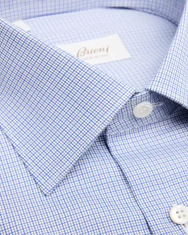 Brioni Men's Cotton Micro-Check Point Collar Dress Shirt | Thumbnail 2 Brioni Men's Cotton Micro-Check Point Collar Dress Shirt | Thumbnail 2