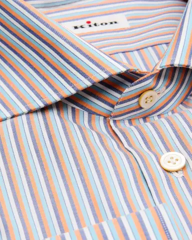 Kiton Men's Cotton Multicolor Stripe Spread-Collar Dress Shirt | Thumbnail 2