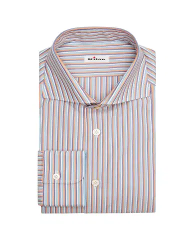 Kiton Men's Cotton Multicolor Stripe Spread-Collar Dress Shirt | Thumbnail 1