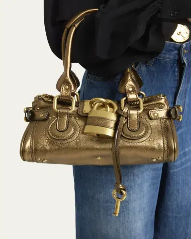Chloé Small Paddington Padlock Shoulder Bag in Metallic Leather | Thumbnail 2