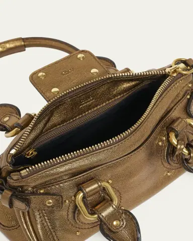 Chloé Small Paddington Padlock Shoulder Bag in Metallic Leather | Thumbnail 4
