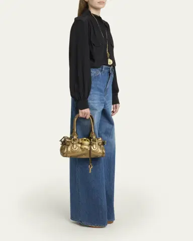 Chloé Small Paddington Padlock Shoulder Bag in Metallic Leather | Thumbnail 5