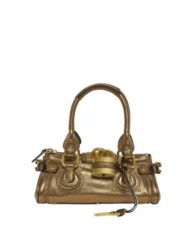 Chloé Small Paddington Padlock Shoulder Bag in Metallic Leather | Thumbnail 1