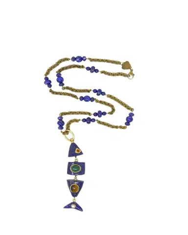 Grazia And Marica Vozza Lapis, Malachite and Tiger's Eye Fish Pendant Necklace | Thumbnail 1