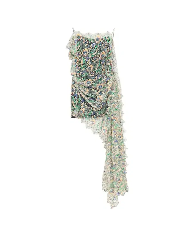 Draped Hand-Painted Lace Dress
