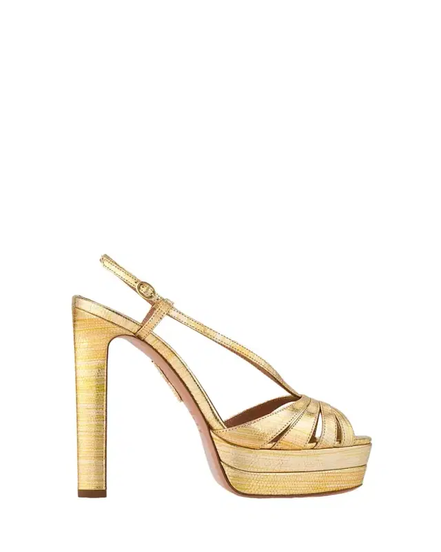 Aquazzura 130mm Aimee Metallic Leather Platform Sandals