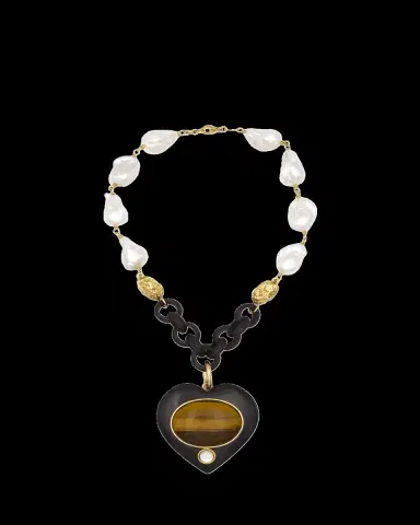 Grazia And Marica Vozza Ebony and Pearl Necklace with Tiger's Eye Heart | Thumbnail 2
