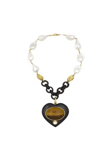 Grazia And Marica Vozza Ebony and Pearl Necklace with Tiger's Eye Heart | Thumbnail 1