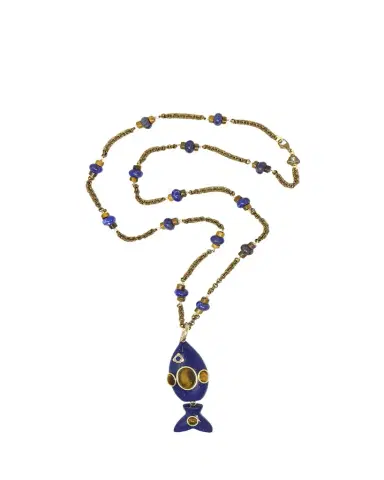 Grazia And Marica Vozza Blue Resin and Tiger's Eye Fish Pendant Necklace | Thumbnail 1
