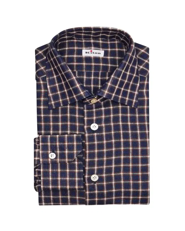 Men's Linen-Blend Windowpane Plaid Dress Shirt