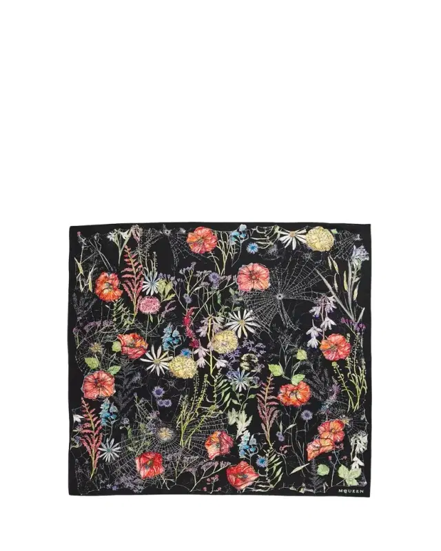 McQueen Spider Floral Silk Twill Scarf