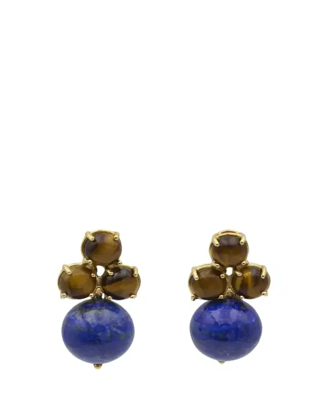 Grazia And Marica Vozza Tris and Boule Earrings with Tiger's Eye and Lapis